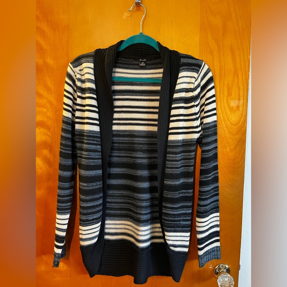 Blue and white striped cardigan